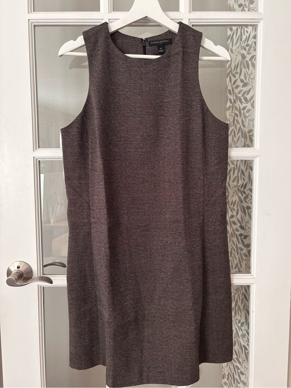 BANANA REPUBLIC Brown Houndstooth Plaid Shift Dress Sz 12 NWT